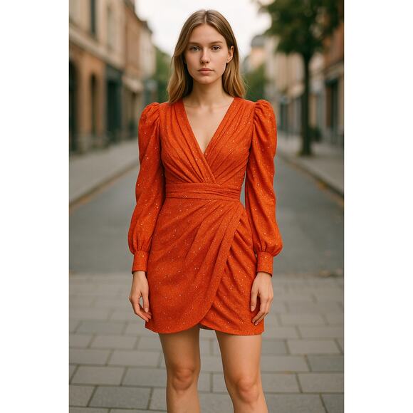 MAC DUGGAL Dress Size 2 Evening Gown Orange Tangerine Sequin NEW Mini V Neck - Picture 7 of 9